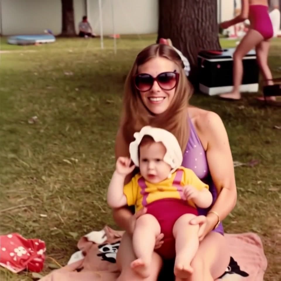AI age-progression video of a mother growing across 73 years